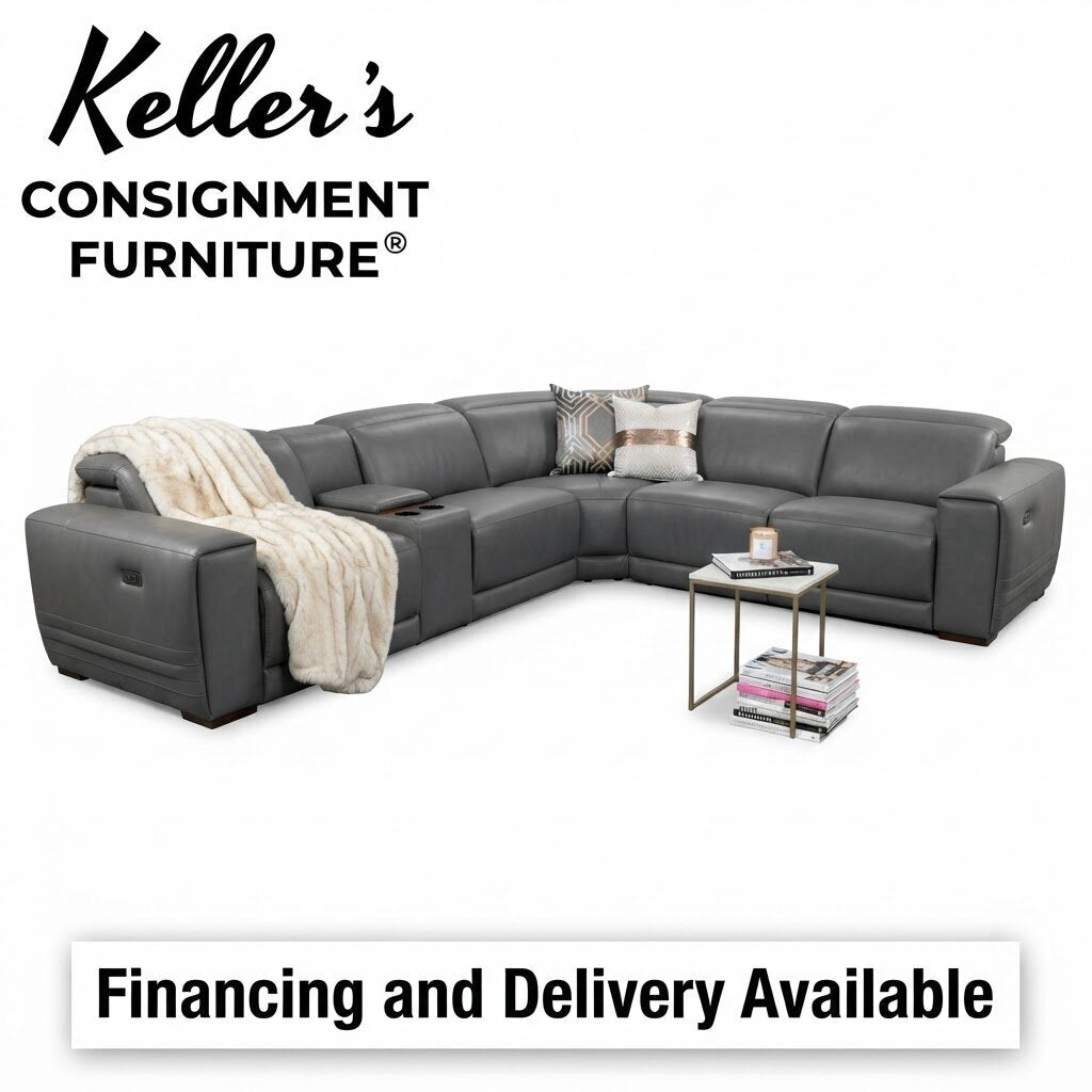 86606 - Gray Leather Power Reclining Sectional