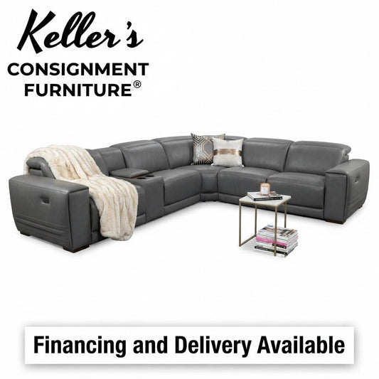 86606 - Gray Leather Power Reclining Sectional