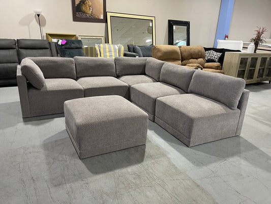 86626 - Modular 6pc Gray Waterfall Seat Sectional 70x140x34h