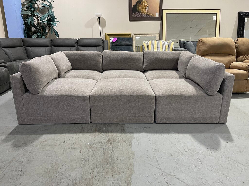 86626 - Modular 6pc Gray Waterfall Seat Sectional 70x140x34h