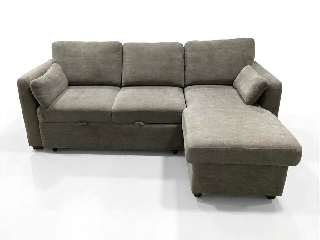 86617 - Gray Fabric Sleeper Sofa w/Reversible Storage Chaise 90x66x38