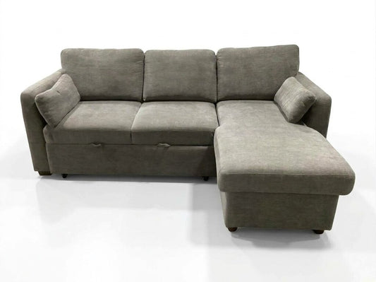 86617 - Gray Fabric Sleeper Sofa w/Reversible Storage Chaise 90x66x38