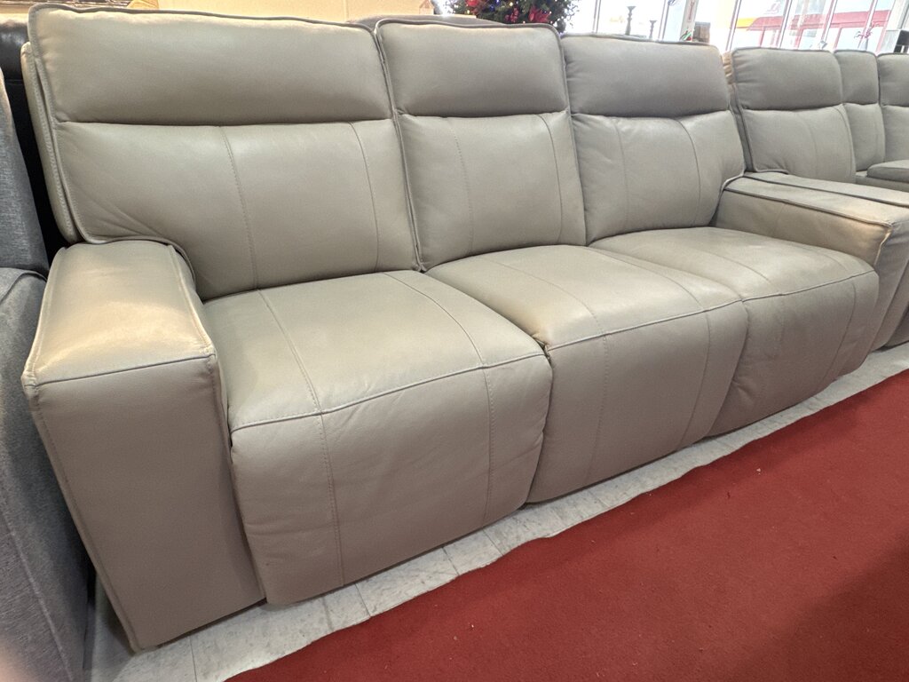 86601 - Greige Top Grain Leather Power Sofa