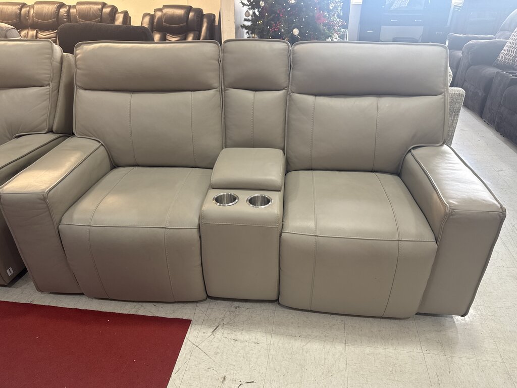 86602 - Greige Top Grain Leather Power Loveseat