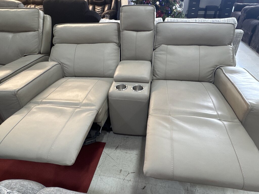 86602 - Greige Top Grain Leather Power Loveseat