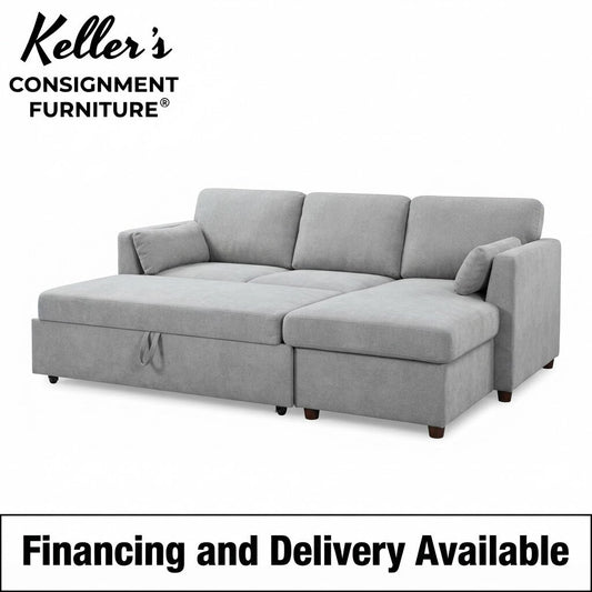 86617 - Gray Fabric Sleeper Sofa w/Reversible Storage Chaise 90x66x38