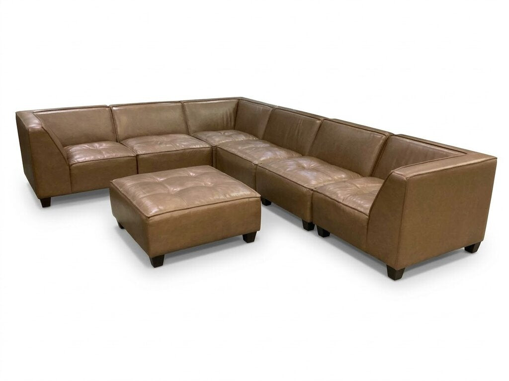86598 - Brown Top Grain Leather 7pc Modular Sectional w/Ottoman