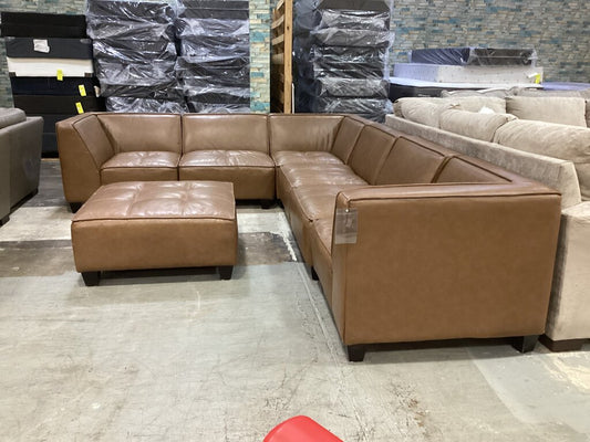 86598 - Brown Top Grain Leather 7pc Modular Sectional w/Ottoman