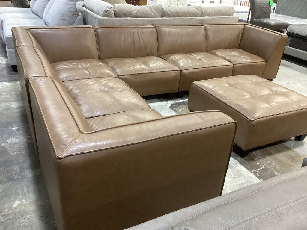 86598 - Brown Top Grain Leather 7pc Modular Sectional w/Ottoman