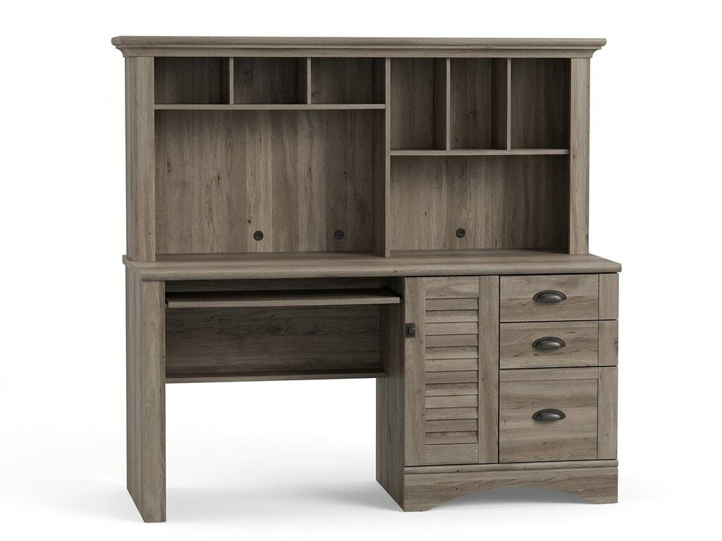 86586 - Gray Desk w/Hutch 62x24x58