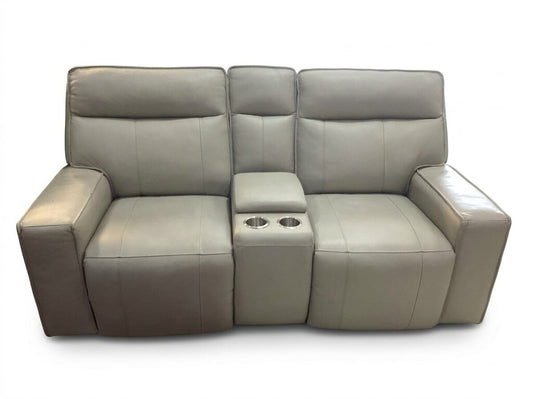 86602 - Greige Top Grain Leather Power Loveseat