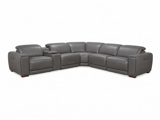 86606 - Gray Leather Power Reclining Sectional