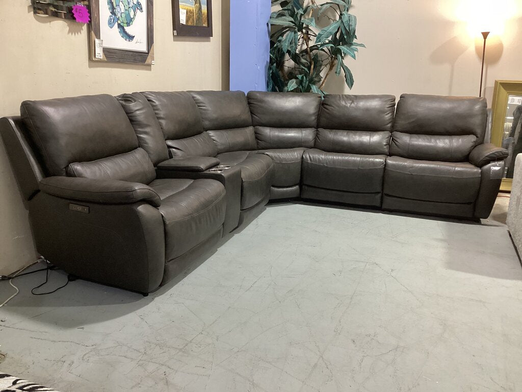 86608 - Dark Gray Leather Power Reclining Sectional
