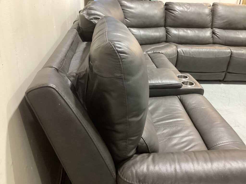 86608 - Dark Gray Leather Power Reclining Sectional 129x116x42