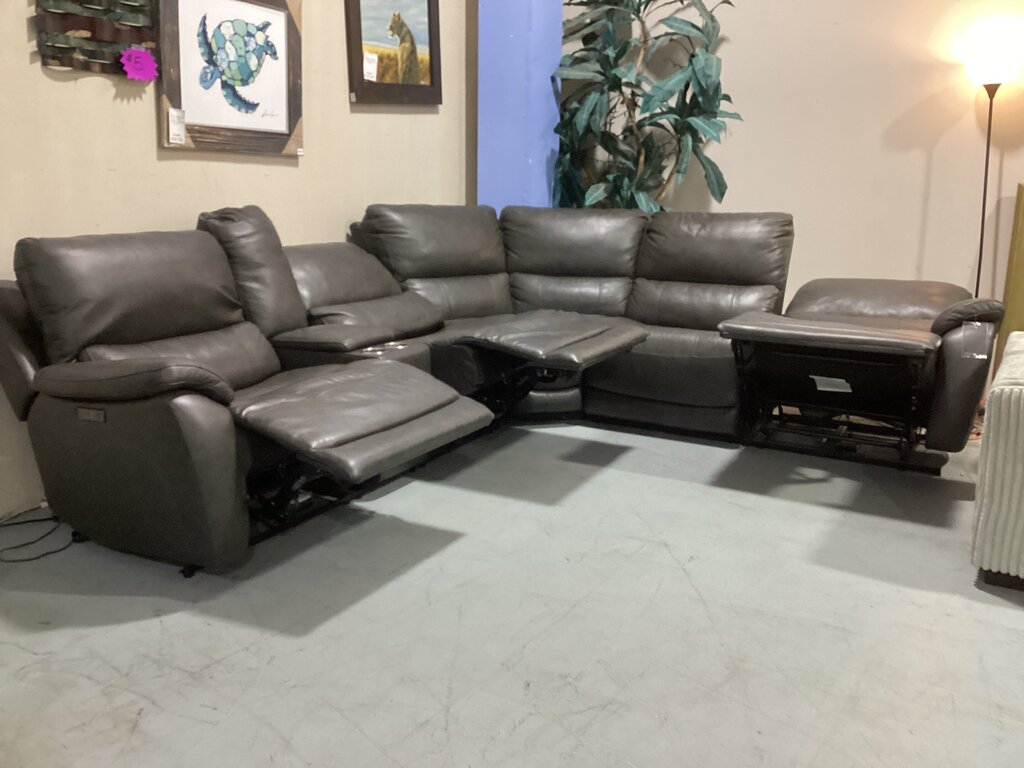 86608 - Dark Gray Leather Power Reclining Sectional
