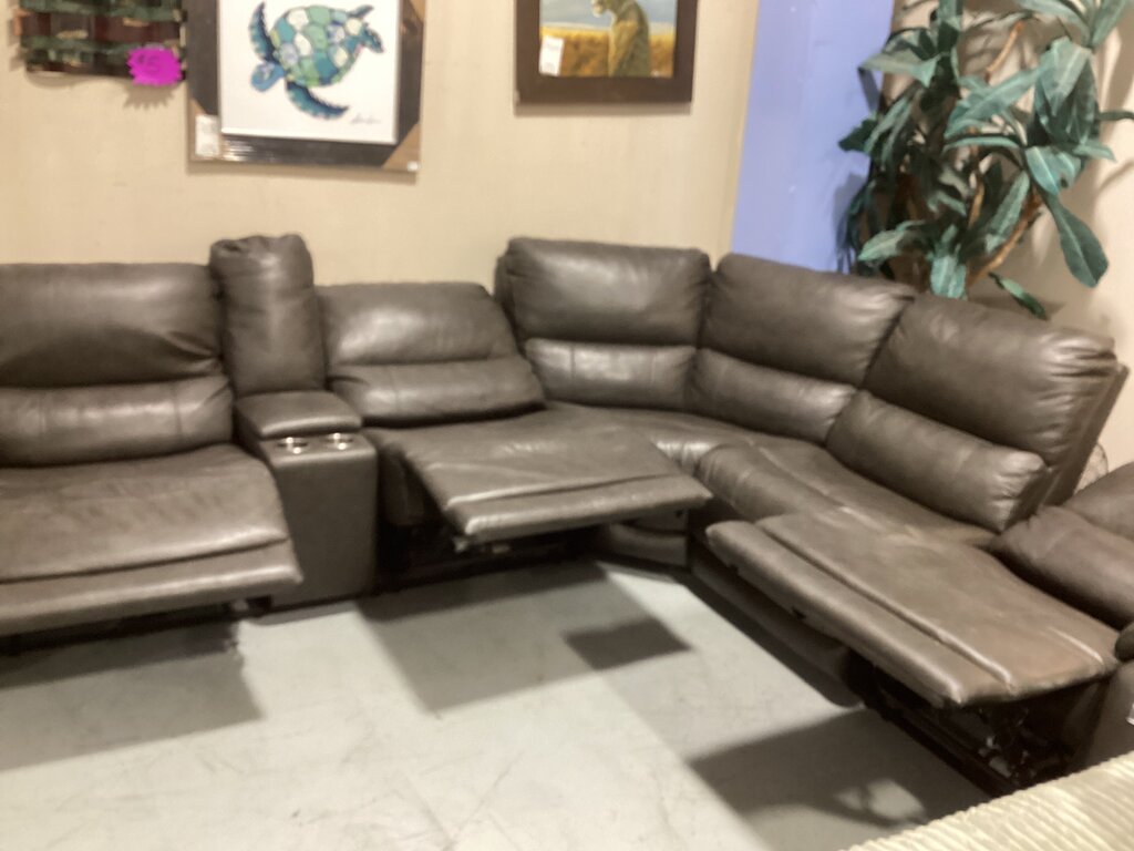 86608 - Dark Gray Leather Power Reclining Sectional