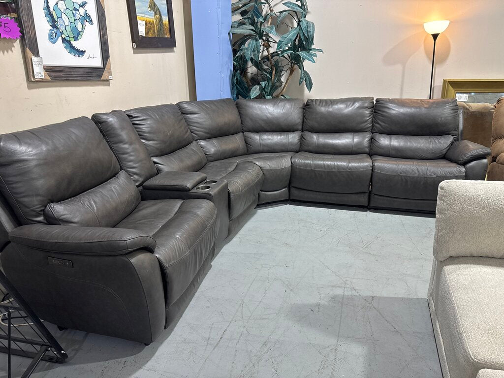 86683 - Dark Gray Leather Power Sectional 129x116x42