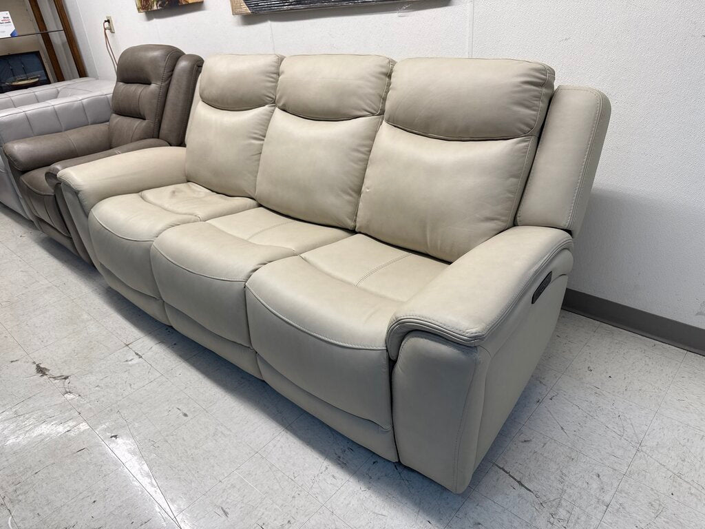 86690 - Beige Top Grain Leather Power Reclining Sofa w/ Power Headrests 89x38x41