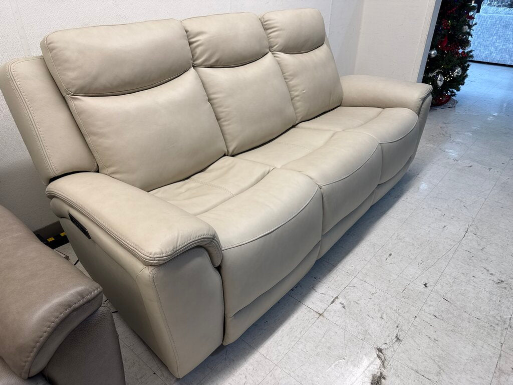 86690 - Beige Top Grain Leather Power Reclining Sofa w/ Power Headrests 89x38x41