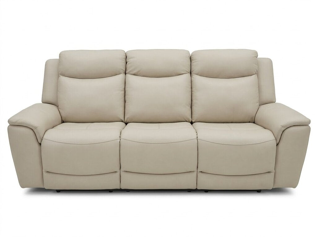 86690 - Beige Top Grain Leather Power Reclining Sofa w/ Power Headrests 89x38x41