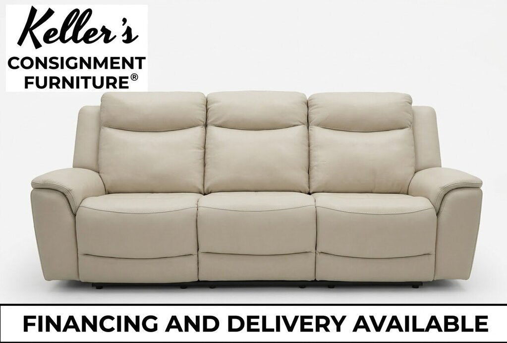 86690 - Beige Top Grain Leather Power Reclining Sofa w/ Power Headrests 89x38x41