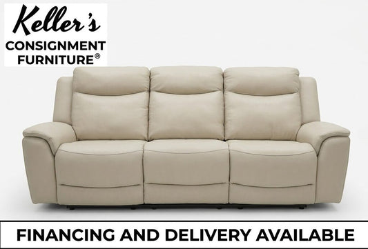 86690 - Beige Top Grain Leather Power Reclining Sofa w/ Power Headrests 89x38x41