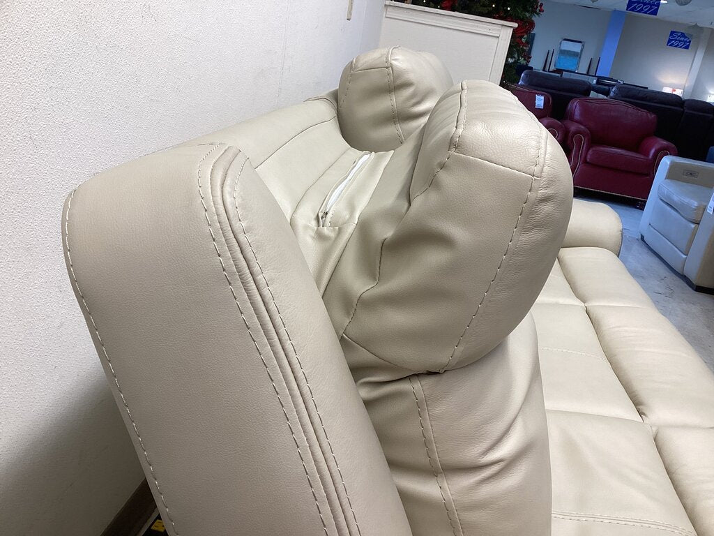 86690 - Beige Top Grain Leather Power Reclining Sofa w/ Power Headrests 89x38x41