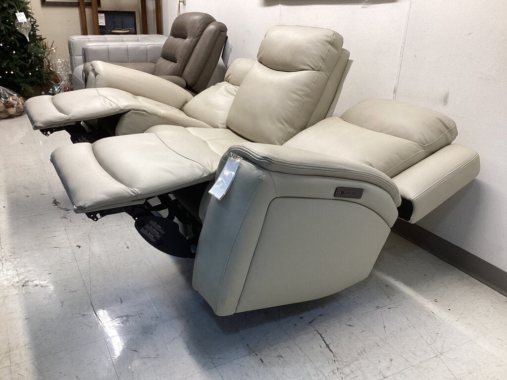 86690 - Beige Top Grain Leather Power Reclining Sofa w/ Power Headrests 89x38x41