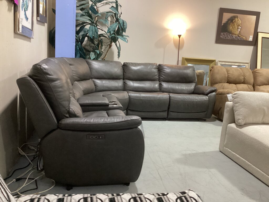 86683 - Dark Gray Leather Power Sectional 129x116x42