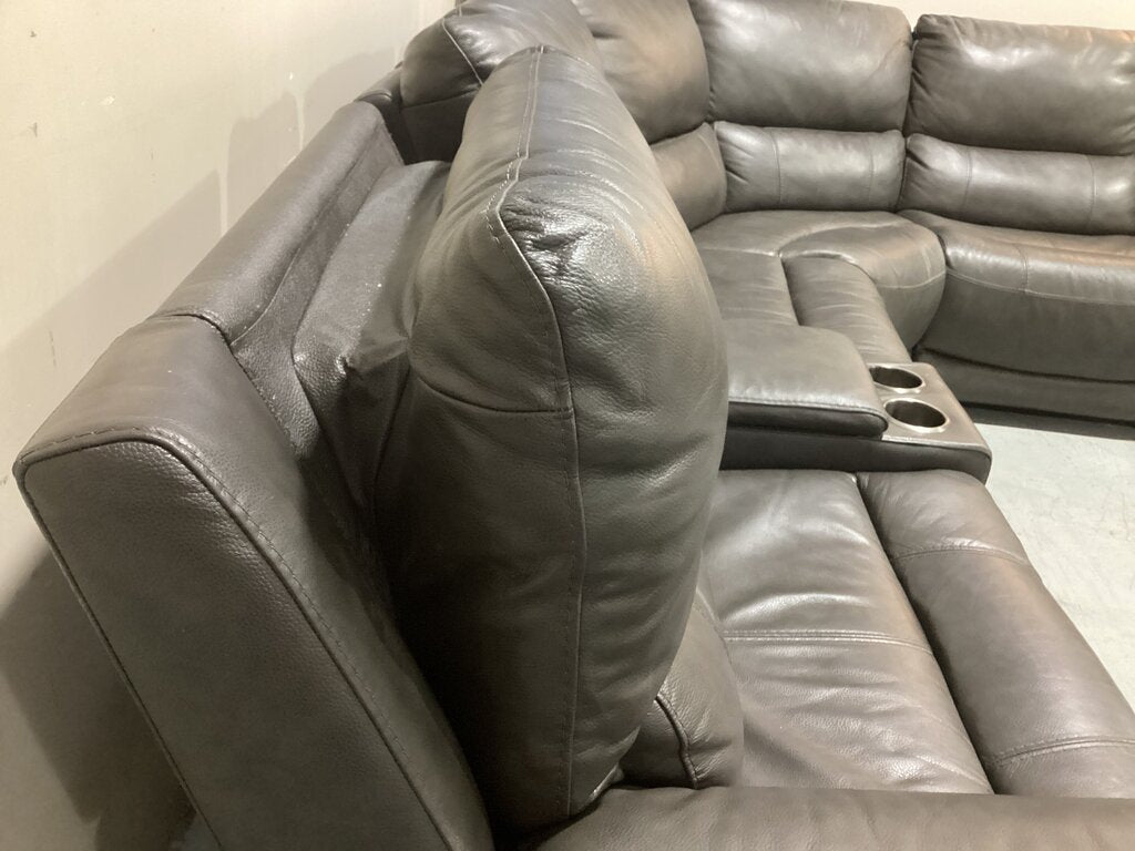 86683 - Dark Gray Leather Power Sectional 129x116x42