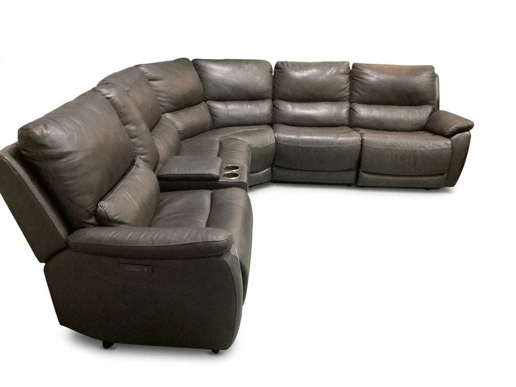 86683 - Dark Gray Leather Power Sectional 129x116x42