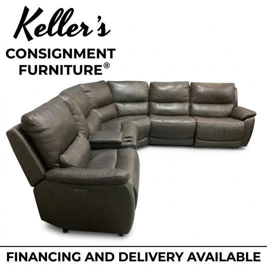 86683 - Dark Gray Leather Power Sectional 129x116x42
