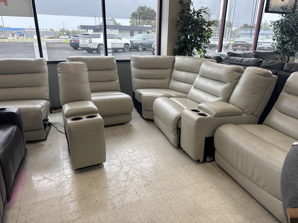 86732 - Beige Leather Zero Gravity Power Reclining Sectional 130x130x41