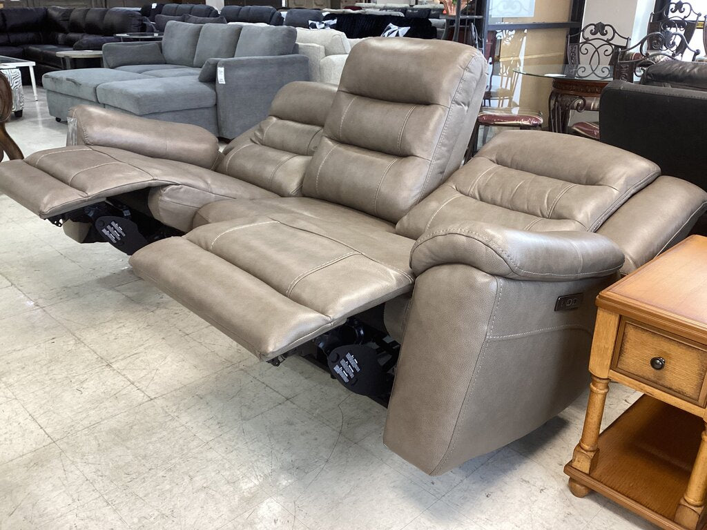 86740 - Taupe Leather Power Sofa 88x40x42