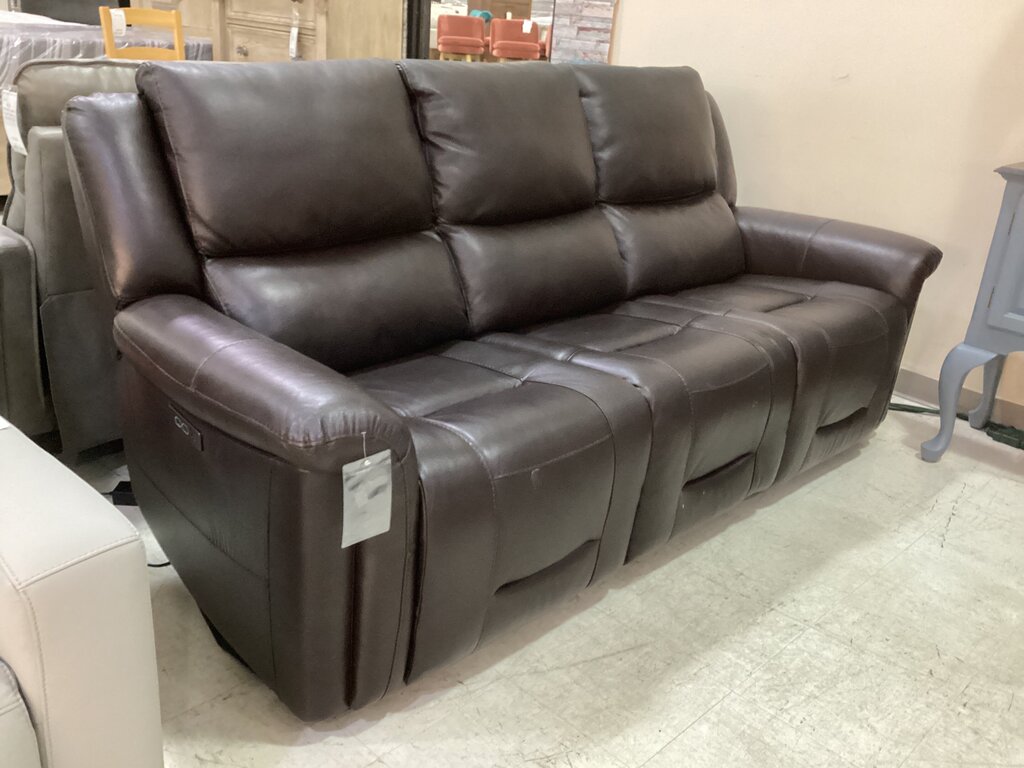 86744 - Brown Leather Power Reclining Sofa 87x39x41