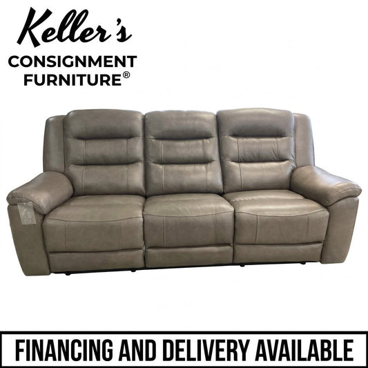 86740 - Taupe Leather Power Sofa 88x40x42