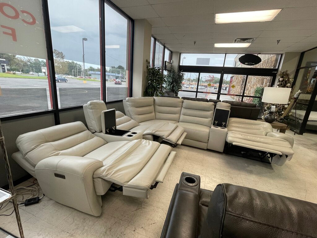 86732 - Beige Leather Zero Gravity Power Reclining Sectional 130x130x41