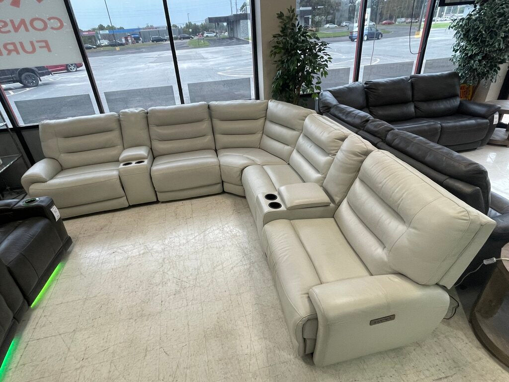 86732 - Beige Leather Zero Gravity Power Reclining Sectional 130x130x41