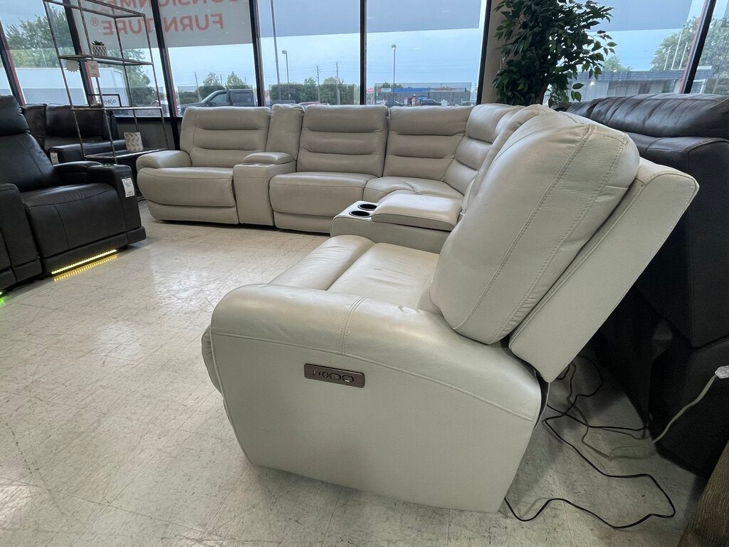 86732 - Beige Leather Zero Gravity Power Reclining Sectional 130x130x41