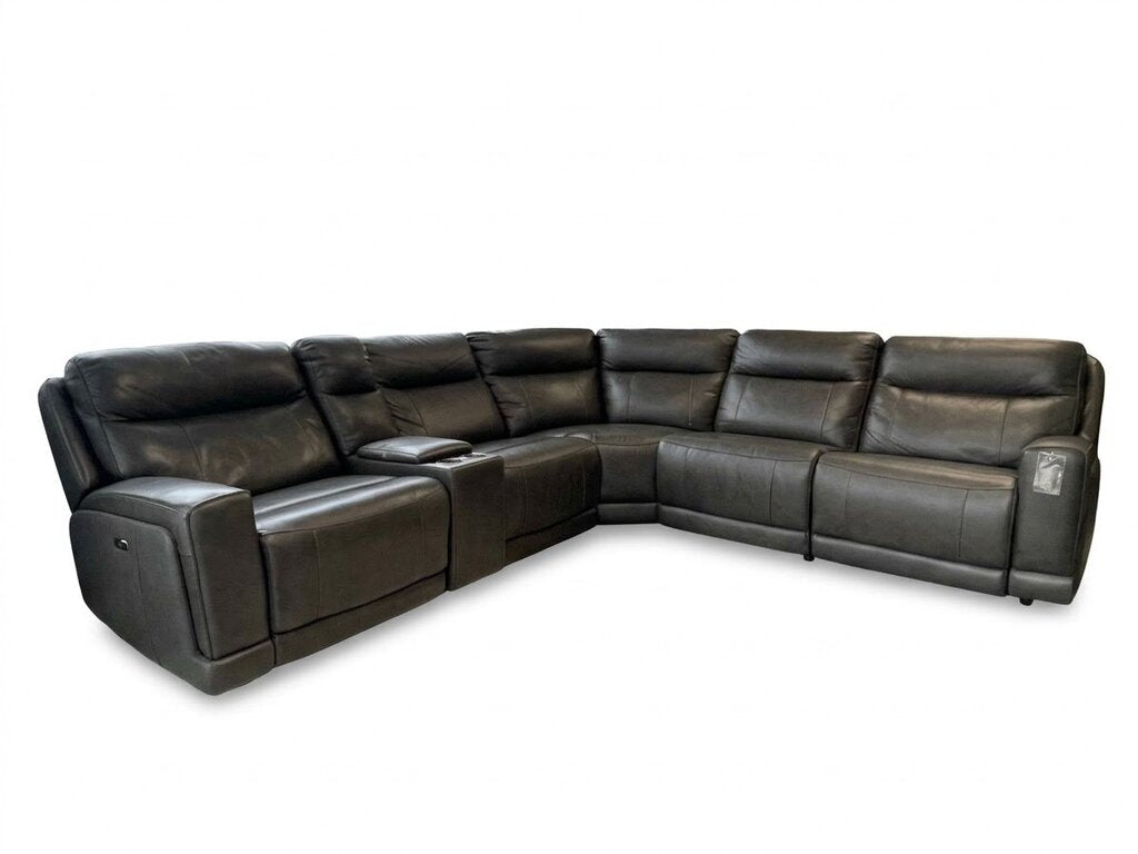 86729 - Simon Li Gray Leather 6pc Sectional w/Power Headrests 131x118x40x41h