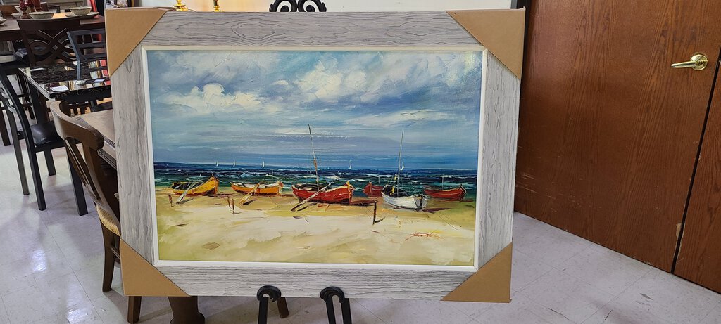 74474 (7709-6) Framed Painting - Canoes 44x32
