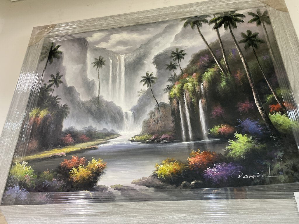 77653 (8280-11) NEW Framed Painting Waterfalls 56x44