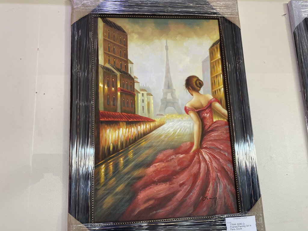 77644 (8280-2) NEW Framed Painting Girl In Paris 32x44