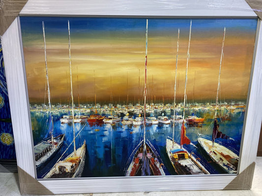 77660 (8456-12) NEW Framed Painting Sail Boats 44x56