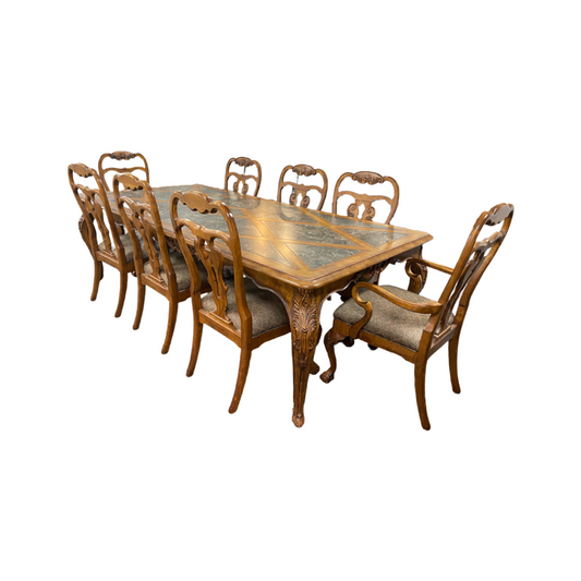 78766 (8041-13) Maitland-Smith Handmade Dining Table w/8 Hickory White Chairs 48x78/98x30