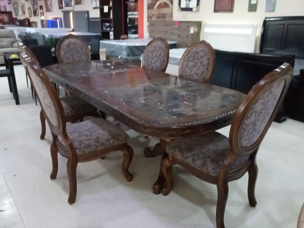 79462 (8424-1) Marble Top 7pc Dining Set 44x84-104x31